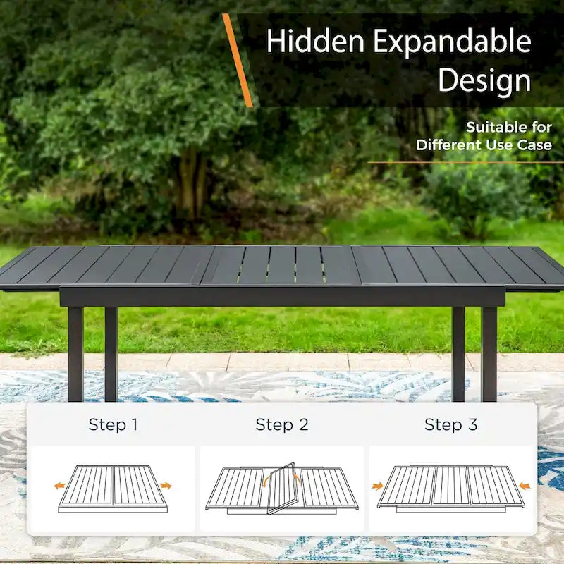 MAISON ARTS Seats up to 6/8 Outdoor Patio Dining Set, 6/8 Metal Stackable Chairs, 1 Rectangular Expandable Table