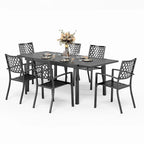 MAISON ARTS Seats up to 6/8 Outdoor Patio Dining Set, 6/8 Metal Stackable Chairs, 1 Rectangular Expandable Table