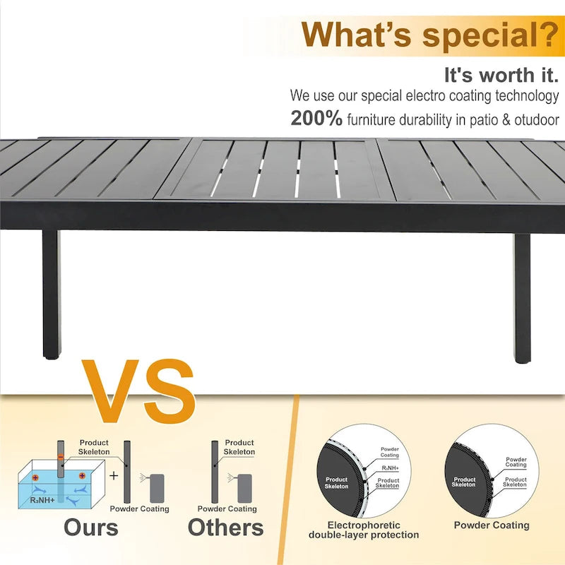 MAISON ARTS Seats up to 6/8 Outdoor Patio Dining Set, 6/8 Metal Stackable Chairs, 1 Rectangular Expandable Table
