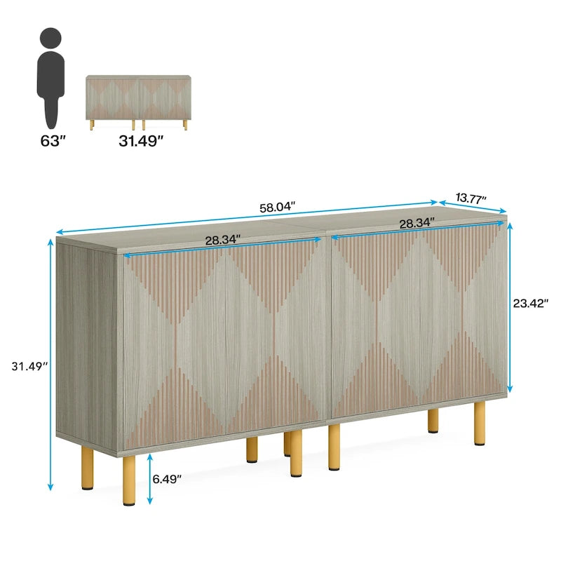 58 Inches Sideboard Buffet Cabinet with Doors Freestanding Storage Cabinet