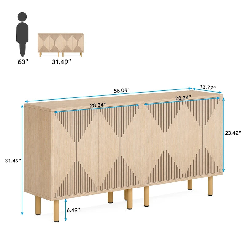 58 Inches Sideboard Buffet Cabinet with Doors Freestanding Storage Cabinet