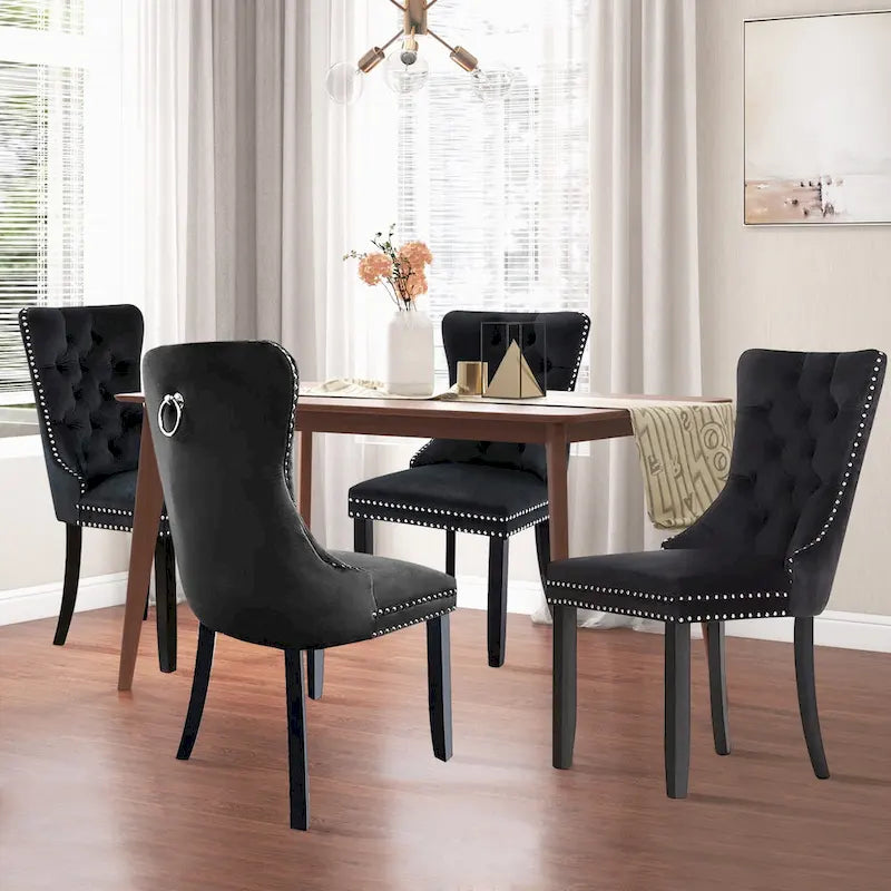 Sedie da pranzo Set di 6, sedie da cucina di lusso rivestite in velluto Sedia laterale con schienale e seduta imbottiti e gambe in legno massello - N/A