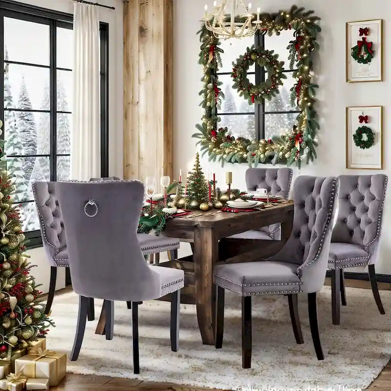 Sedie da pranzo Set di 6, sedie da cucina di lusso rivestite in velluto Sedia laterale con schienale e seduta imbottiti e gambe in legno massello - N/A