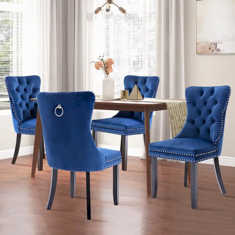 Sedie da pranzo Set di 6, sedie da cucina di lusso rivestite in velluto Sedia laterale con schienale e seduta imbottiti e gambe in legno massello - N/A