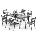 MAISON ARTS Patio Dining Set 7 Piece Metal Rectangle Patio Table with Umbrella Hole and 6 Metal Dining Chairs