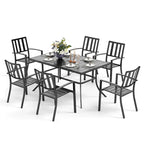 MAISON ARTS Patio Dining Set 7 Piece Metal Rectangle Patio Table with Umbrella Hole and 6 Metal Dining Chairs