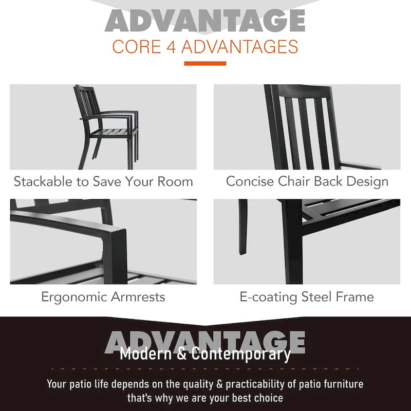 MAISON ARTS Patio Dining Set 7 Piece Metal Rectangle Patio Table with Umbrella Hole and 6 Metal Dining Chairs