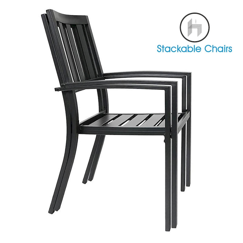 MAISON ARTS Patio Dining Set 7 Piece Metal Rectangle Patio Table with Umbrella Hole and 6 Metal Dining Chairs