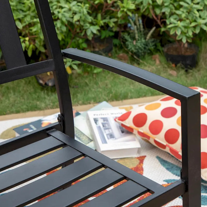 MAISON ARTS Patio Dining Set 7 Piece Metal Rectangle Patio Table with Umbrella Hole and 6 Metal Dining Chairs