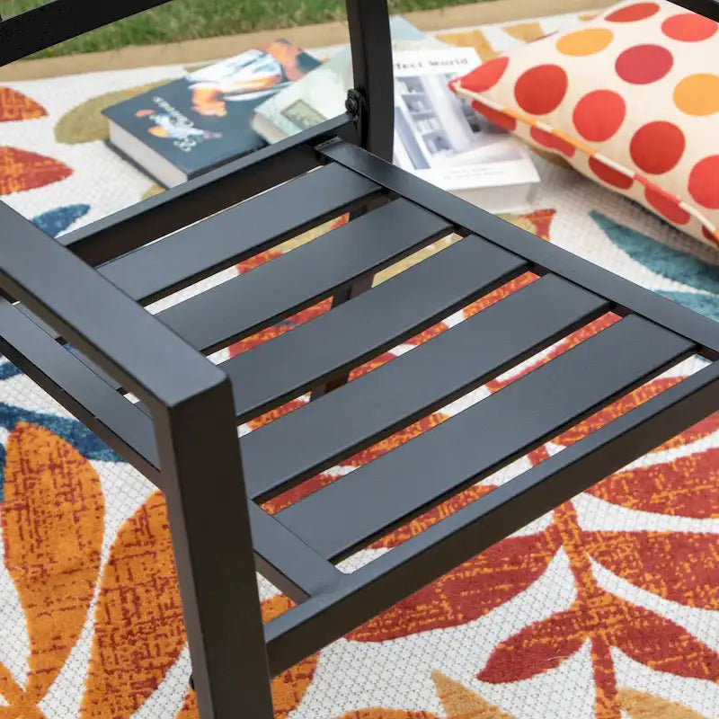 MAISON ARTS Patio Dining Set 7 Piece Metal Rectangle Patio Table with Umbrella Hole and 6 Metal Dining Chairs