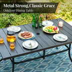 MAISON ARTS Patio Dining Set 7 Piece Metal Rectangle Patio Table with Umbrella Hole and 6 Metal Dining Chairs