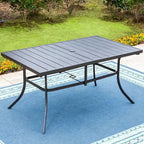 MAISON ARTS Patio Dining Set 7 Piece Metal Rectangle Patio Table with Umbrella Hole and 6 Metal Dining Chairs