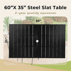 MAISON ARTS Patio Dining Set 7 Piece Metal Rectangle Patio Table with Umbrella Hole and 6 Metal Dining Chairs