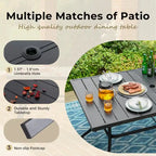 MAISON ARTS Patio Dining Set 7 Piece Metal Rectangle Patio Table with Umbrella Hole and 6 Metal Dining Chairs