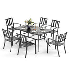 MAISON ARTS Patio Dining Set 7 Piece Metal Rectangle Patio Table with Umbrella Hole and 6 Metal Dining Chairs