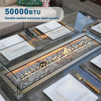 9-Piece Patio Wicker Rectangle Firepit Table with Chairs and Ottomans