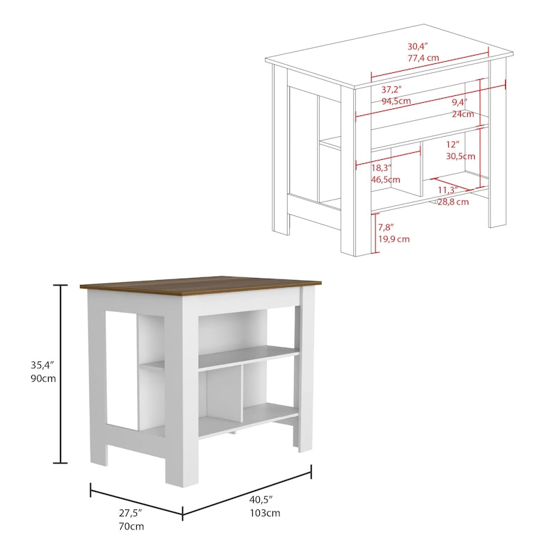TUHOME Cala 3-Shelf Wooden Casual Kitchen Island