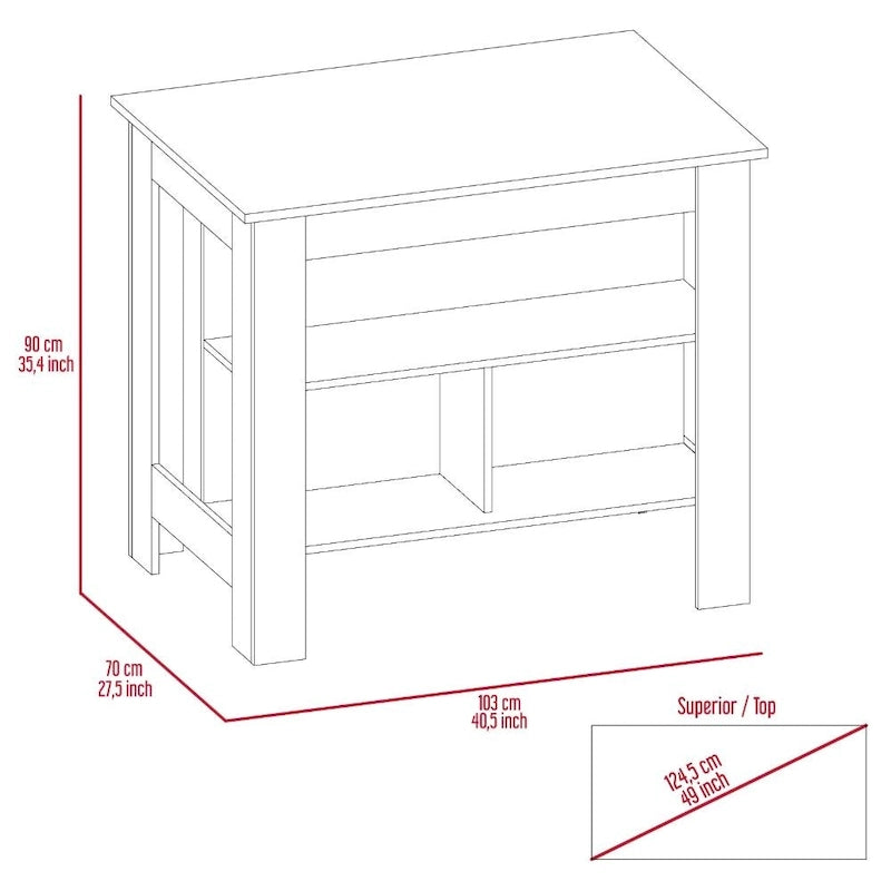 TUHOME Cala 3-Shelf Wooden Casual Kitchen Island