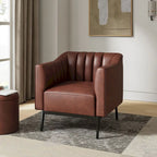 Alfons Industrial Leather Chair with Channel Tufting and Metal Leg by HULALA HOME