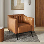 Alfons Industrial Leather Chair with Channel Tufting and Metal Leg by HULALA HOME