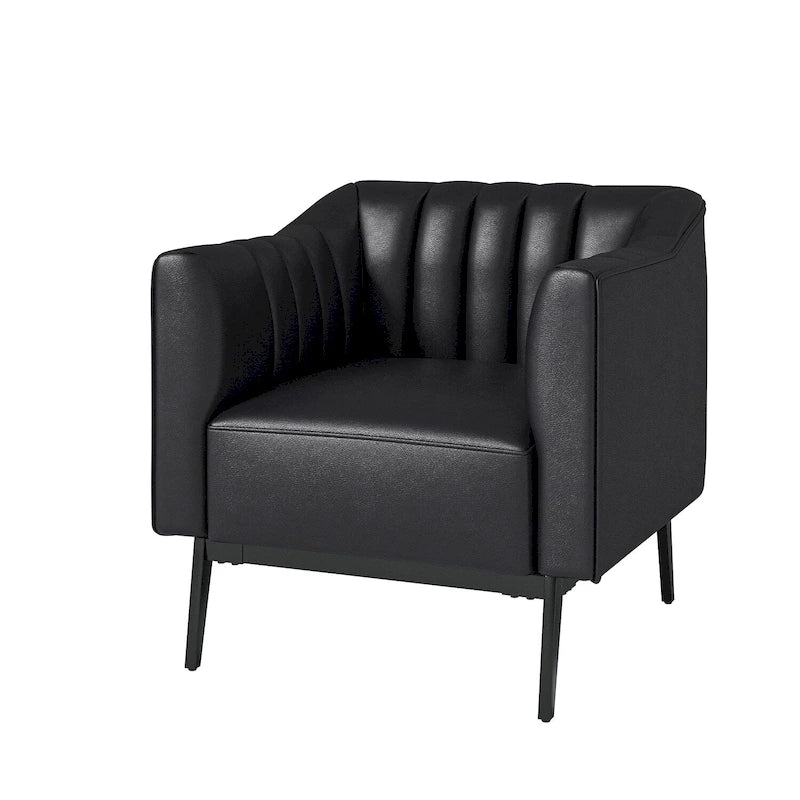 Alfons Industrial Leather Chair with Channel Tufting and Metal Leg by HULALA HOME