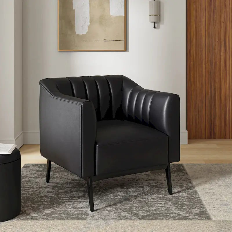 Alfons Industrial Leather Chair with Channel Tufting and Metal Leg by HULALA HOME