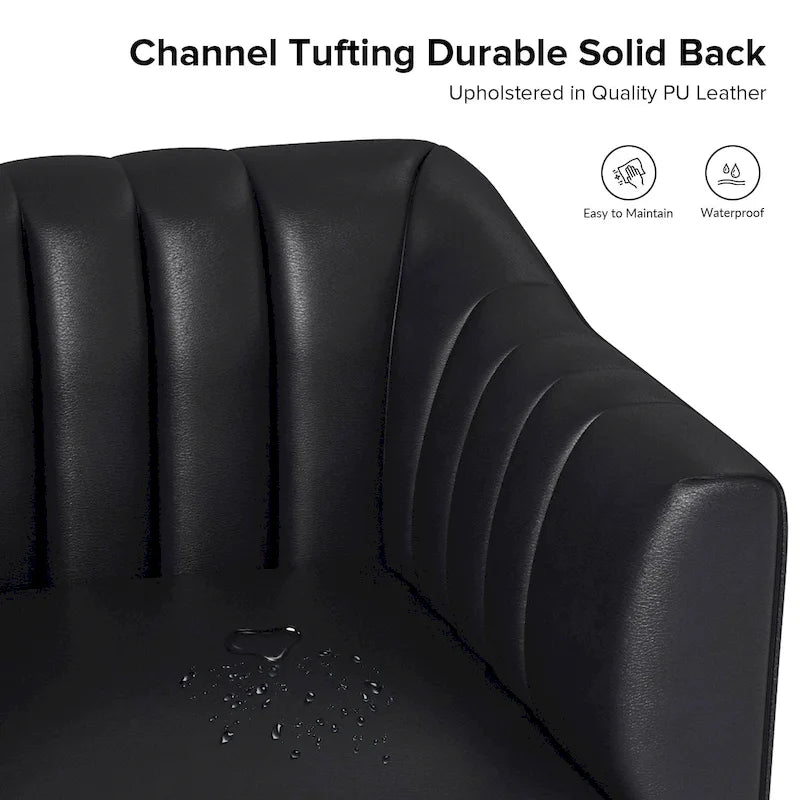 Alfons Industrial Leather Chair with Channel Tufting and Metal Leg by HULALA HOME