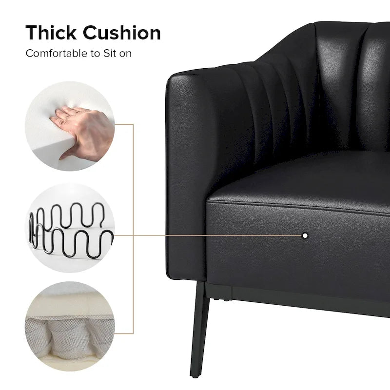 Alfons Industrial Leather Chair with Channel Tufting and Metal Leg by HULALA HOME
