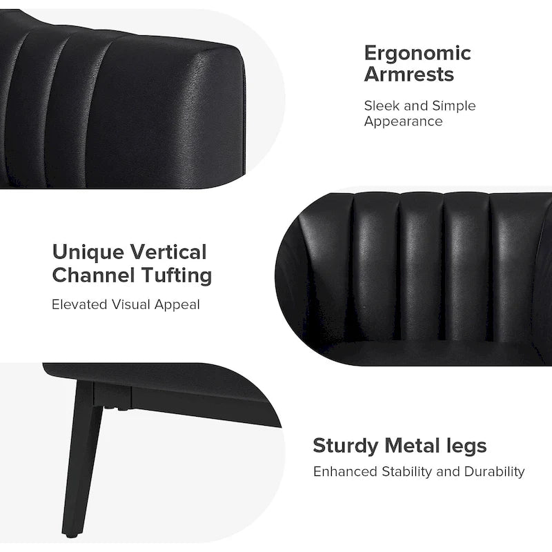 Alfons Industrial Leather Chair with Channel Tufting and Metal Leg by HULALA HOME