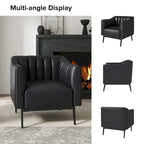 Alfons Industrial Leather Chair with Channel Tufting and Metal Leg by HULALA HOME