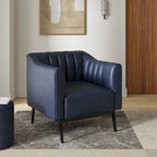 Alfons Industrial Leather Chair with Channel Tufting and Metal Leg by HULALA HOME