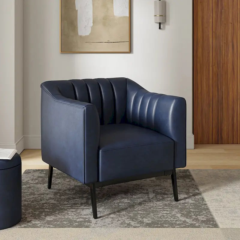Alfons Industrial Leather Chair with Channel Tufting and Metal Leg by HULALA HOME