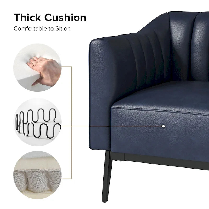 Alfons Industrial Leather Chair with Channel Tufting and Metal Leg by HULALA HOME