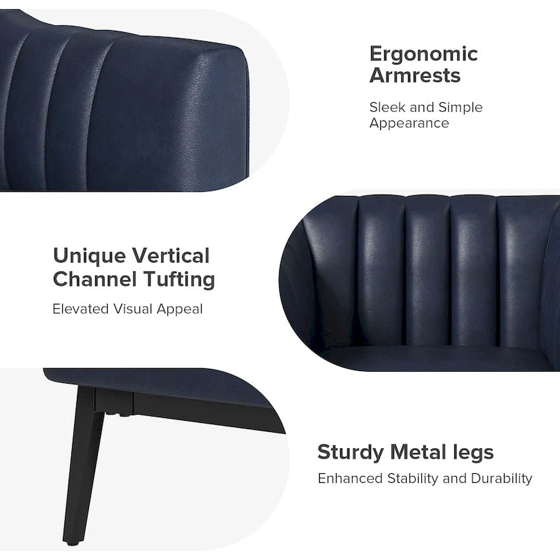 Alfons Industrial Leather Chair with Channel Tufting and Metal Leg by HULALA HOME