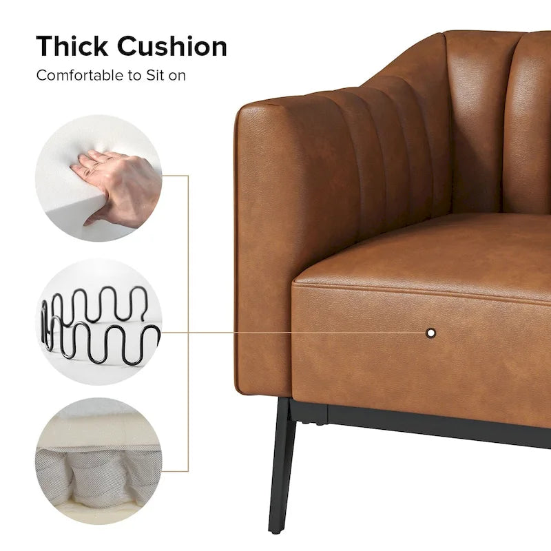 Alfons Industrial Leather Chair with Channel Tufting and Metal Leg by HULALA HOME