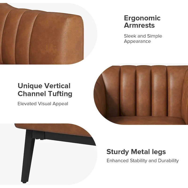 Alfons Industrial Leather Chair with Channel Tufting and Metal Leg by HULALA HOME