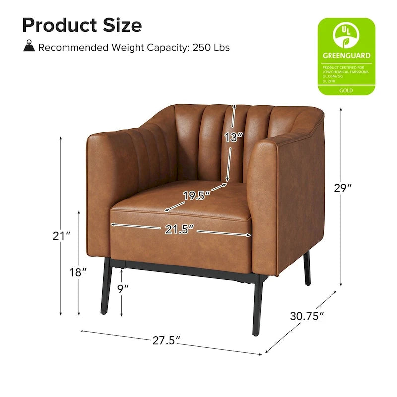 Alfons Industrial Leather Chair with Channel Tufting and Metal Leg by HULALA HOME