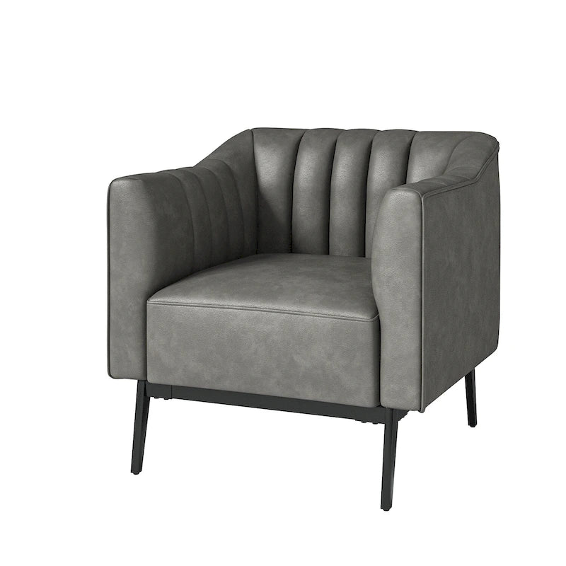 Alfons Industrial Leather Chair with Channel Tufting and Metal Leg by HULALA HOME