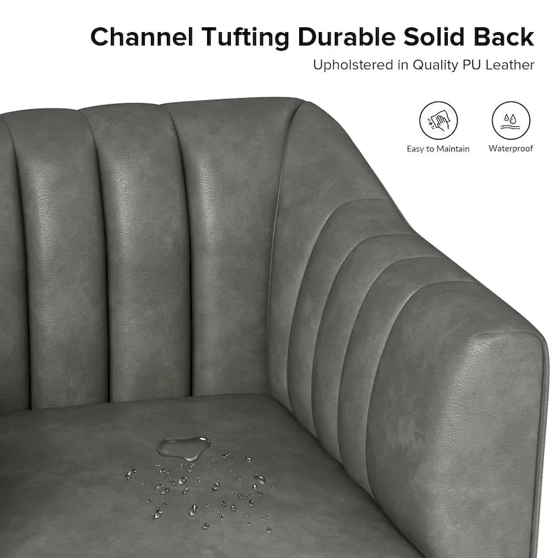 Alfons Industrial Leather Chair with Channel Tufting and Metal Leg by HULALA HOME