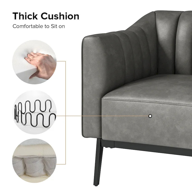 Alfons Industrial Leather Chair with Channel Tufting and Metal Leg by HULALA HOME