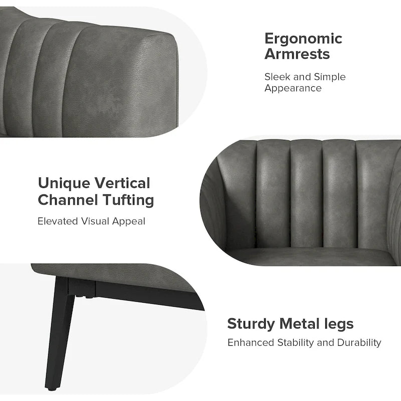Alfons Industrial Leather Chair with Channel Tufting and Metal Leg by HULALA HOME