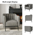 Alfons Industrial Leather Chair with Channel Tufting and Metal Leg by HULALA HOME