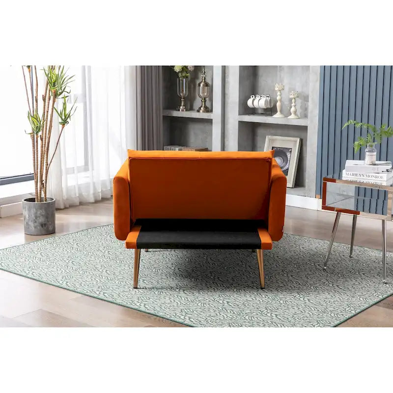 Velvet Upholstered Tufted Living Room Sleeper Sofa Chair With Rose Golden feet
