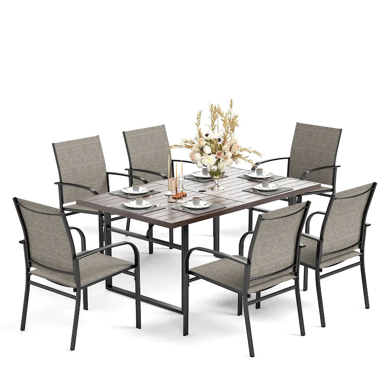 Set da pranzo da esterno MAISON ARTS a 7 pezzi con 6 sedie in textilene e tavolo con gambe a U