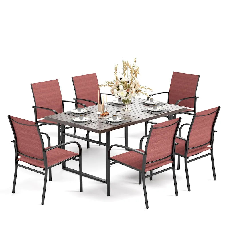 Set da pranzo da esterno MAISON ARTS a 7 pezzi con 6 sedie in textilene e tavolo con gambe a U