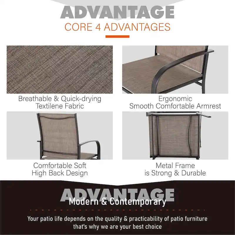 MAISON ARTS 7-Piece Outdoor Dining Set with 6 Textilene Chairs and U-Shaped Leg Table