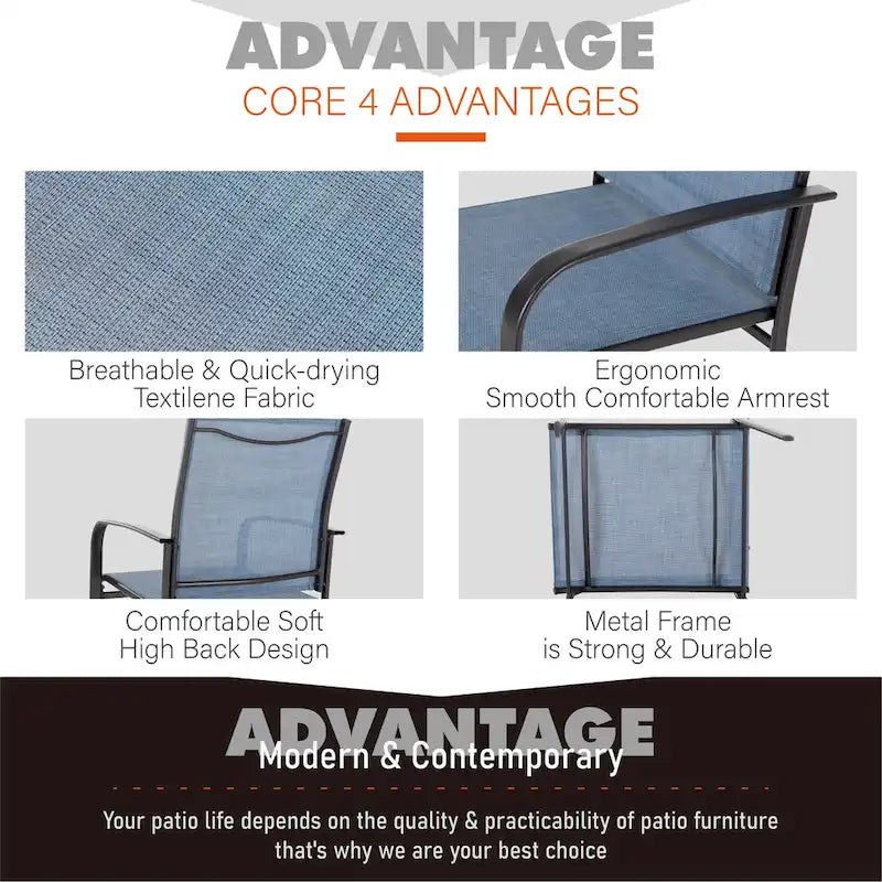 MAISON ARTS 7-Piece Outdoor Dining Set with 6 Textilene Chairs and U-Shaped Leg Table