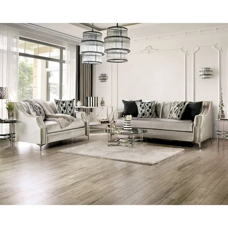Vynn Transitional Chenille Sloped Arms 2-Piece Living Room Set by Furniture of America