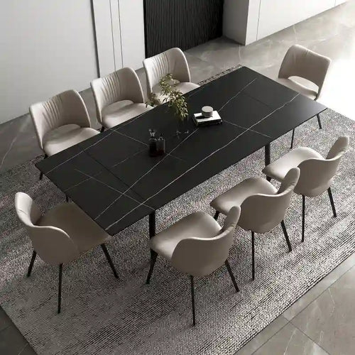 Set da pranzo allungabile da 7 pezzi da 160 cm a 240 cm con piano in pietra sinterizzata e 6 sedie