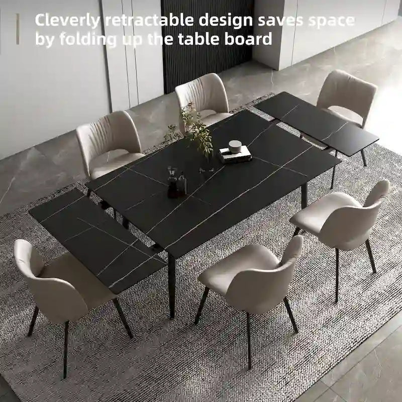Set da pranzo allungabile da 7 pezzi da 160 cm a 240 cm con piano in pietra sinterizzata e 6 sedie